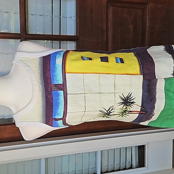 Tropical Print Linen Keyhole Back Summer Vacation Dress - Picture 2 of 5